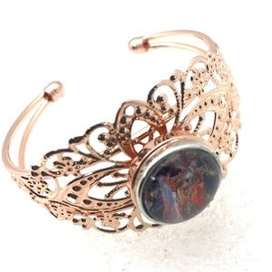 Filigree cuff bracelet bangle with Handmade 20mm snap SB20 rose gold color